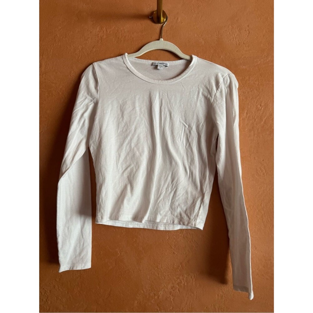 James Perse Standard White Cotton Blend Long Sleeve Fitted Tee Size 2 Medium